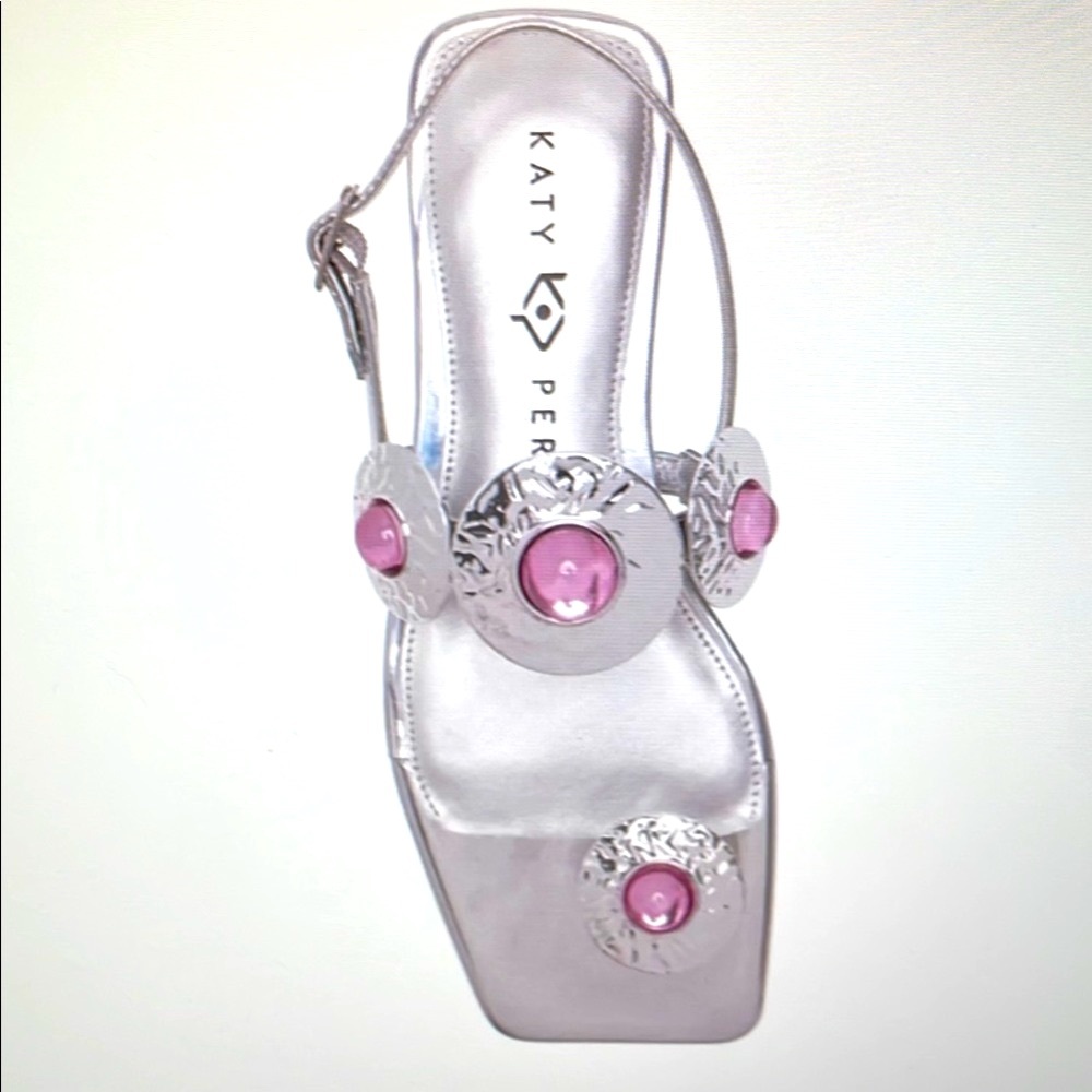 Katy Perry Collections Silver and Pink Sandals with Stone Medallion Acce…